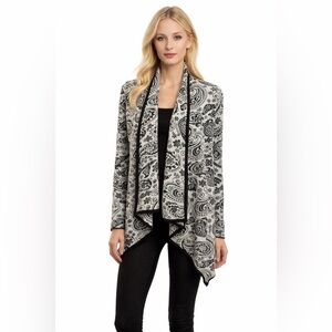 Slinky Brand Open Front Tunic Black/white Size Large Long Sleeve Paisley Design